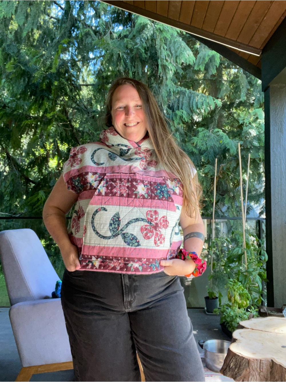 9. Handmade floral hoodie vest OS - Picture 2 of 3